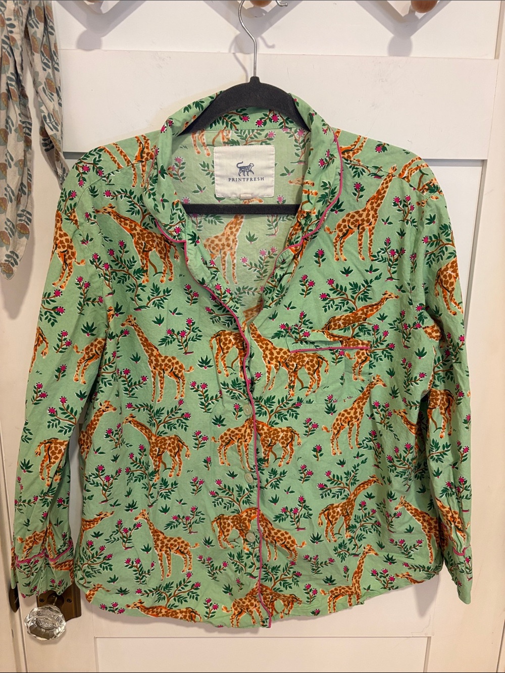 Printfresh Mint Shirt with Orange Giraffe and Pink Floral Print